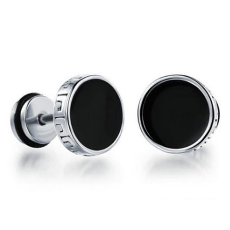 Cool Men Titanium Steel Balance Round Stud Earrings