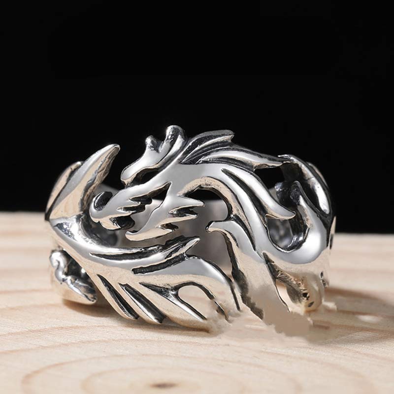 Intricate Dragon Pattern Adjustable Alloy Statement Ring for Men and Women