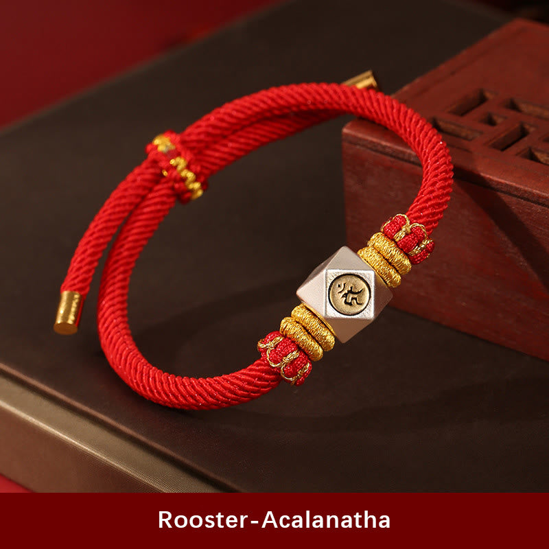 999 Sterling Silver Chinese Zodiac Natal Buddha Red Rope Luck Strength Handcrafted Kids Bracelet
