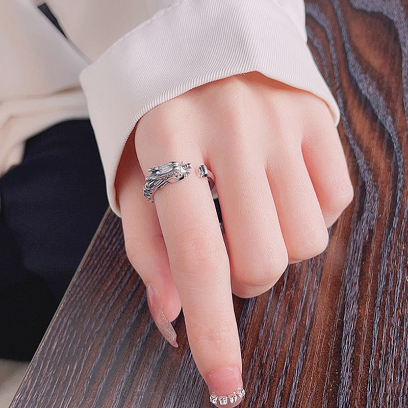 925 Sterling Silver Year Of The Dragon Luck Protection Adjustable Metal Ring