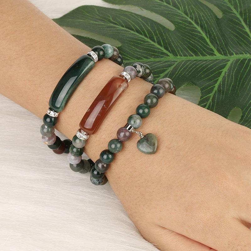 Natural Gemstone Heart Focal Beaded Bracelet for Emotional Balance