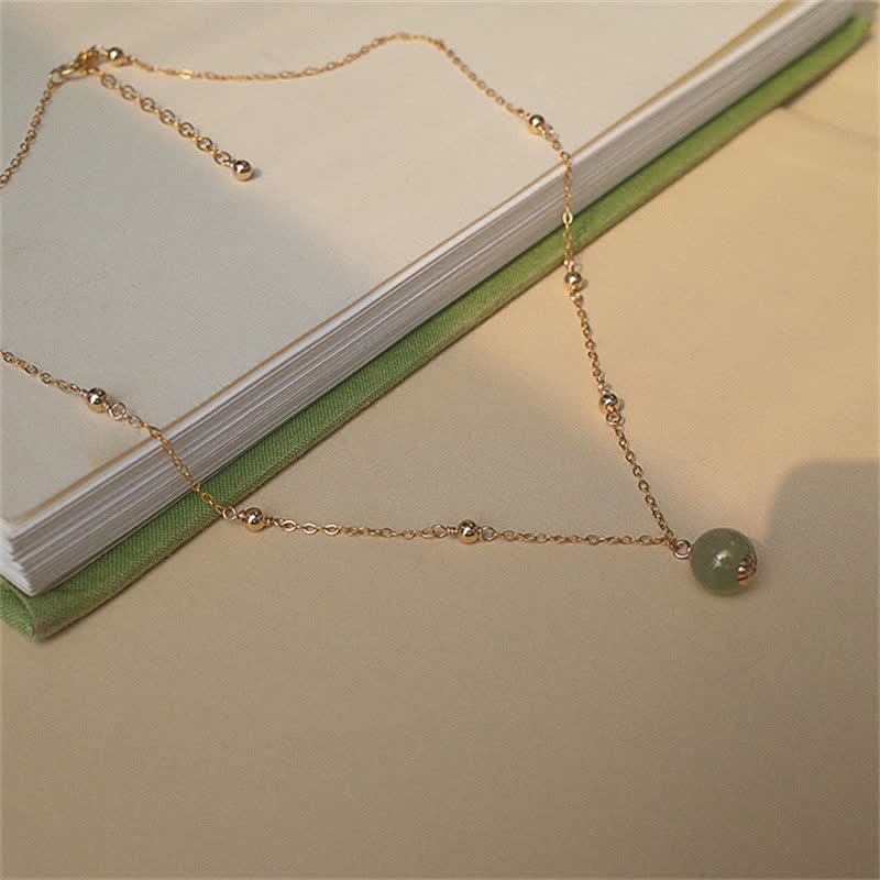 14k Gold Plated Hetian Jade Luck Beaded Necklace Pendant (Extra 35% Off | USE CODE: FS35)