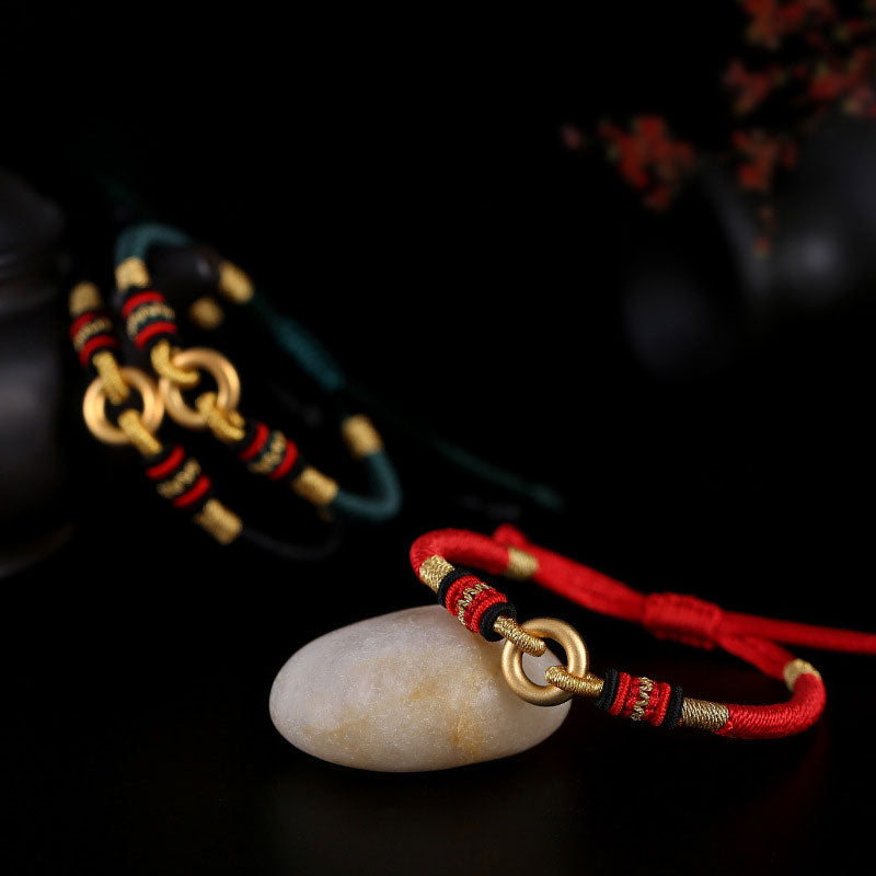 Adjustable Fine Silver & Red String Connection Bracelet for Couples