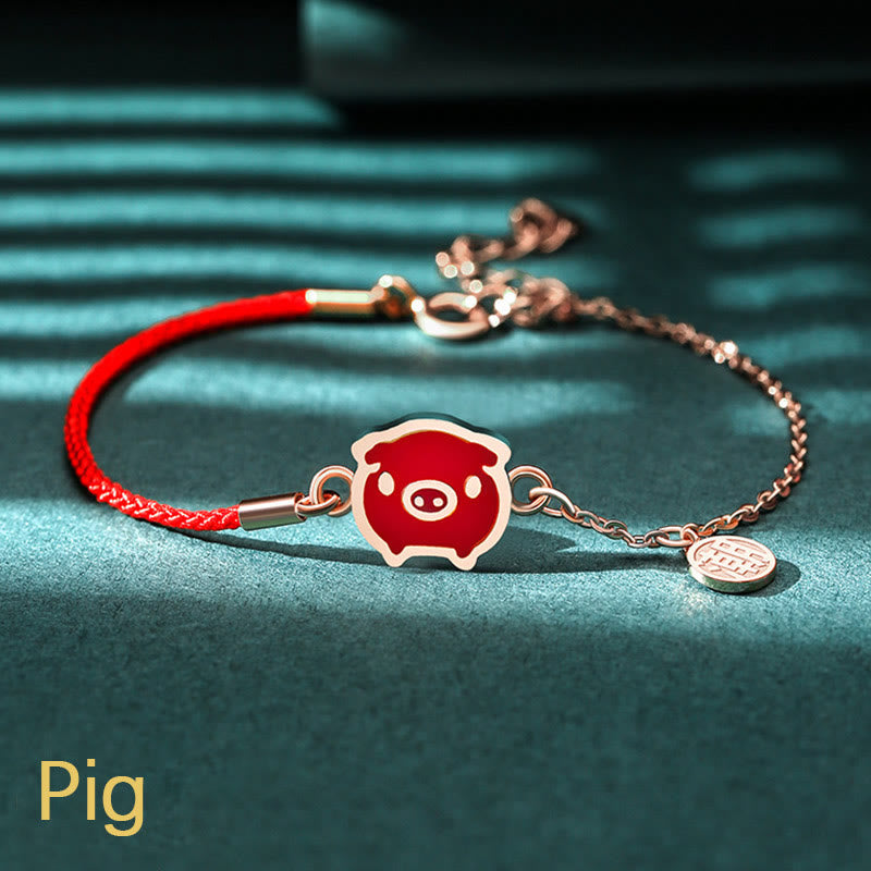 925 Sterling Silver Color-changing Chinese Zodiac Luck Protection Red String Chain Bracelet