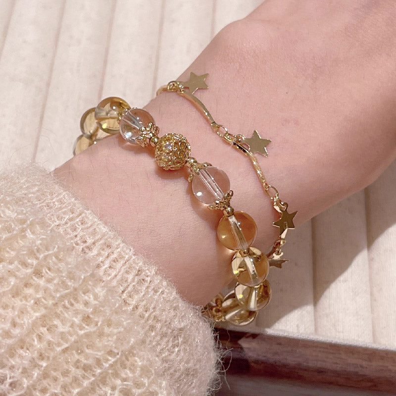 Citrine Moonstone & Clear Quartz Butterfly Charm Beaded Bracelet