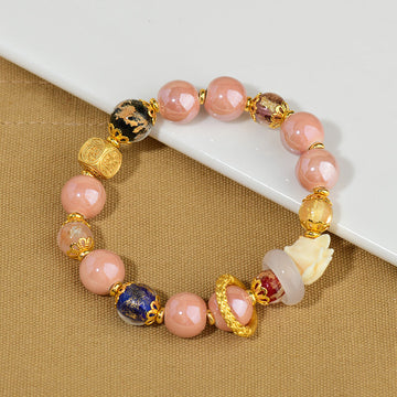 Artisanal Tibetan Incense Ash Liuli Glass Nine-Tailed Fox Charm Bracelet