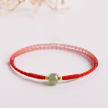 Handmade Jade Bead Braided Red String Adjustable Bracelet