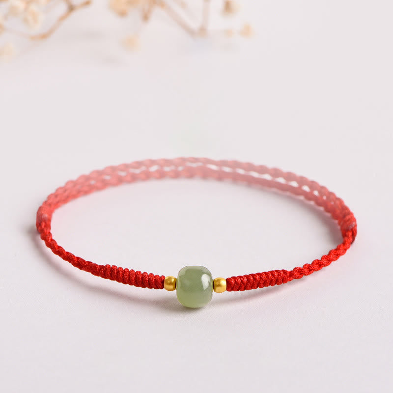 Handmade Jade Bead Braided Red String Adjustable Bracelet