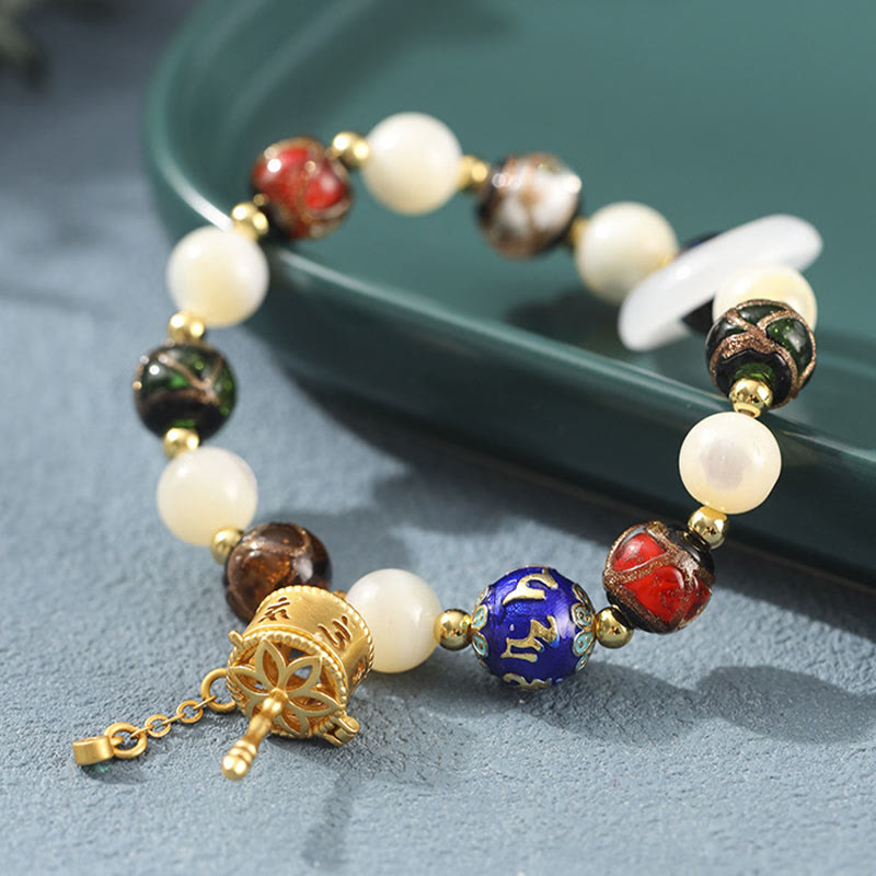 Tibetan Incense Ash Liuli Copper Om Mani Padme Hum Prayer Wheel Gemstone Bracelet