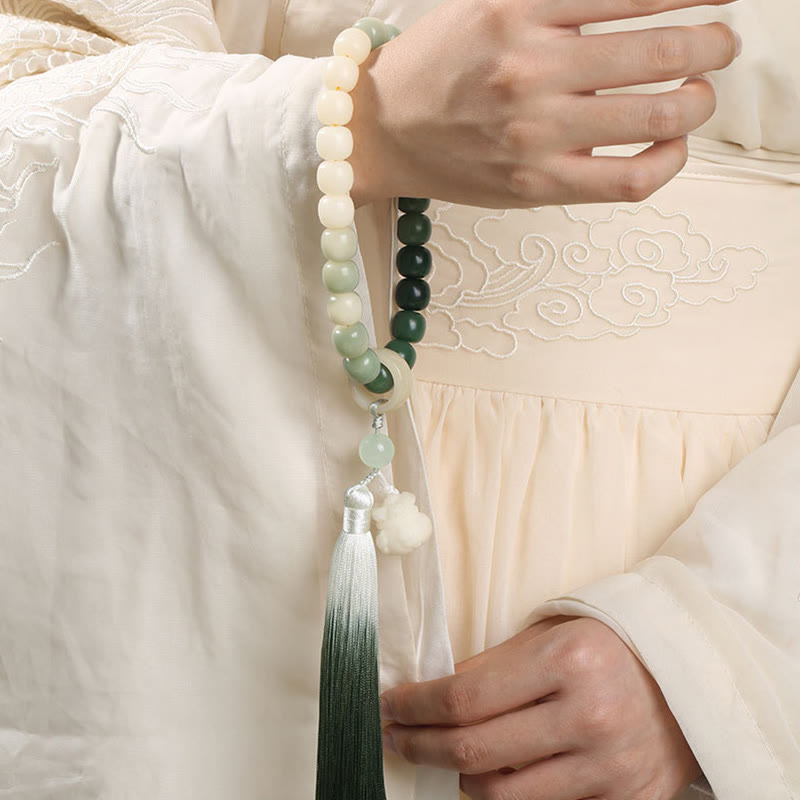 Handmade Gradient Bodhi Seed Agate & Green Aventurine Lotus Charm Wrist Mala