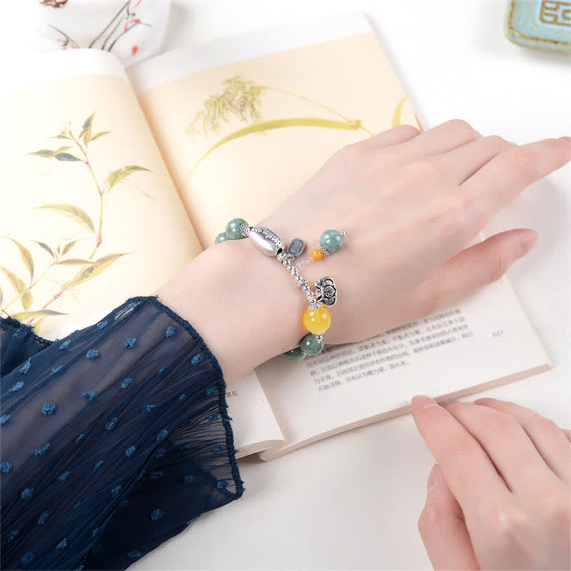 925 Sterling Silver Cyan Jade and Amber Success Bracelet