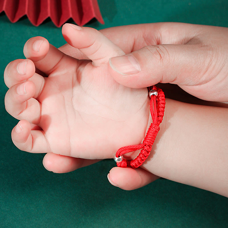 Handcrafted 999 Sterling Silver Chinese Zodiac Vajra Knot Red String Kids Bracelet