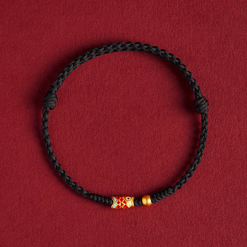 Handmade 925 Sterling Silver Koi Fish Braided Red String Bracelet