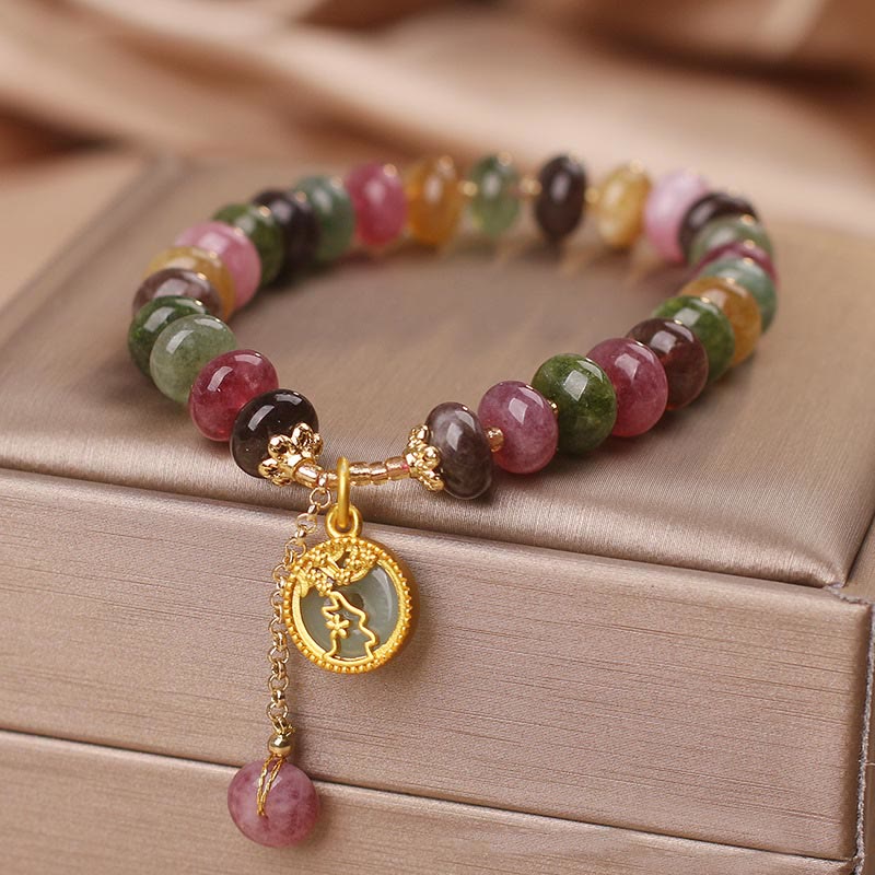 Colorful Tourmaline Cute Flower Rabbit Charm Love Bracelet