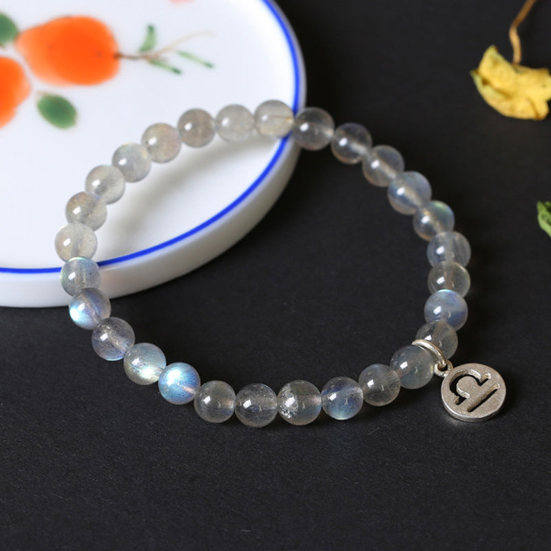 Celestial Moonstone Beaded Bracelet with 12 Zodiac Constellations