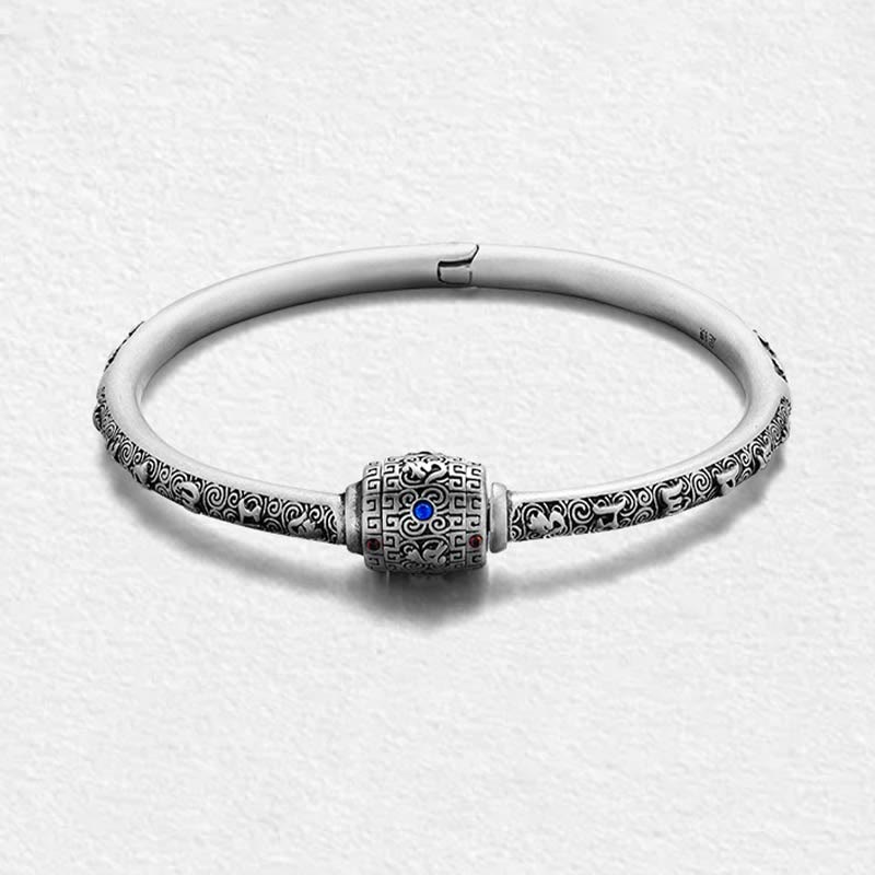 990 Fine Silver Tibetan Om Mani Padme Hum Engraved Auspicious Clouds Bangle