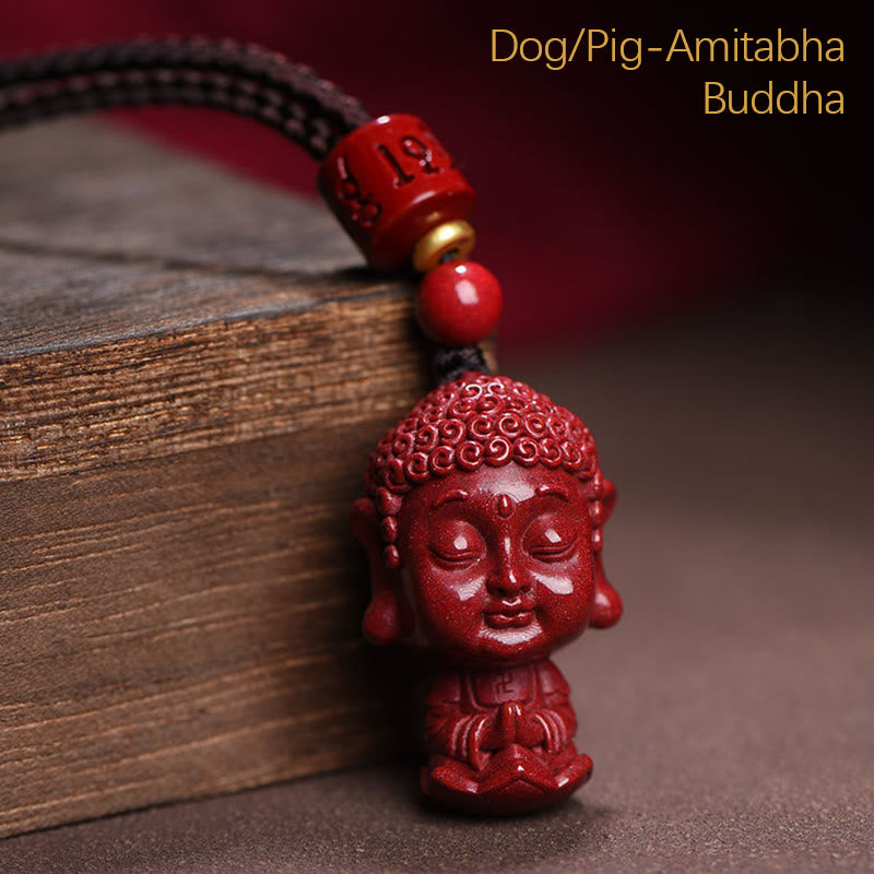 Chinese Zodiac Natal Buddha Natural Cinnabar Amulet Keep Away Evil Spirits Necklace Pendant