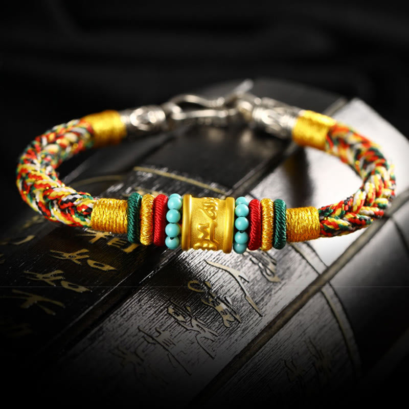 Tibet 999 Gold Om Mani Padme Hum Handmade Eight Thread Peace Knot Luck Bracelet