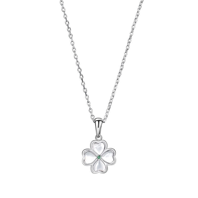 925 Sterling Silver Four Leaf Clover Chrysoberyl Cat Eye Love Necklace Pendant (Extra 35% Off | USE CODE: FS35)