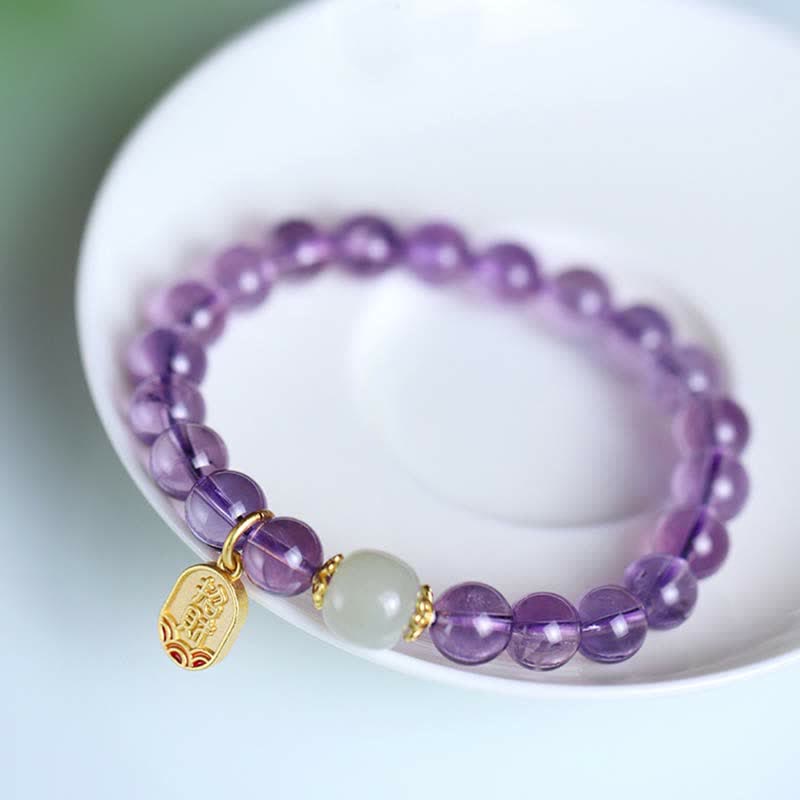 Handcrafted Natural Hetian Jade Gold and Copper Charm Bracelet