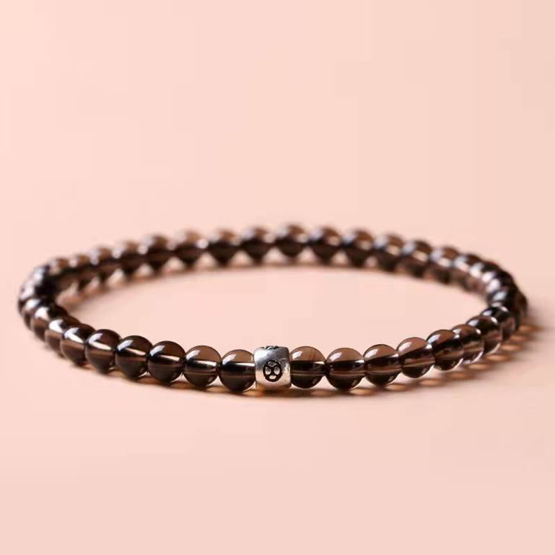 Minimalist Natural Black Obsidian and Smoky Quartz Beaded Energy Bracelet