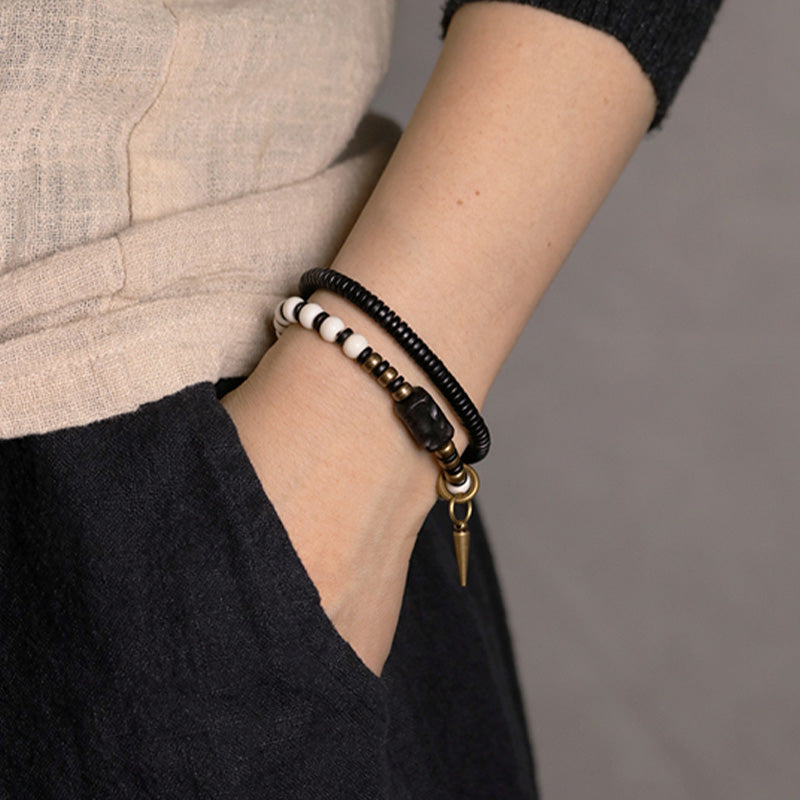 Bone Beads Ebony Wood Copper Strength Couple Bracelet