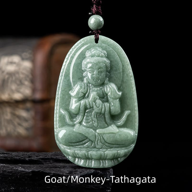 Chinese Zodiac Natal Buddha Natural Jade Wealth Prosperity Necklace Pendant (Extra 30% Off | USE CODE: FS30)
