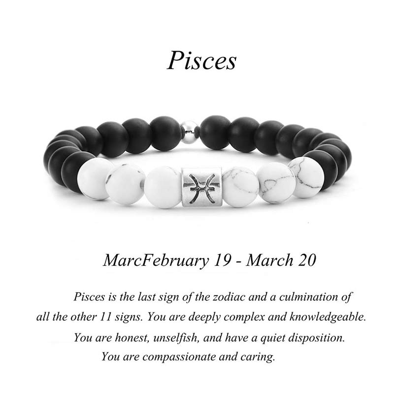 12 Constellations of the Zodiac Natural Frosted Stone White Turquoise Bead Fortune Bracelet