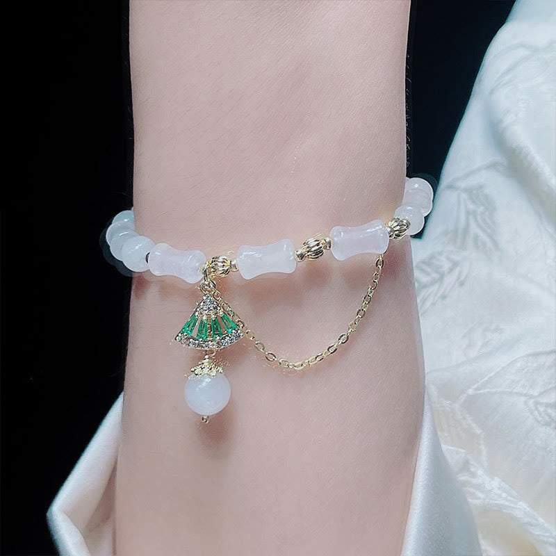 Tianshan White Jade Bamboo Pattern Luck Blessing Bracelet