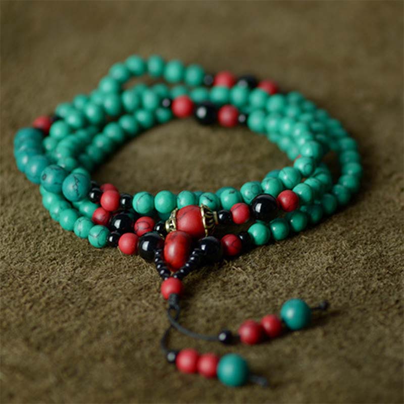 Turquoise Black Onyx Red Turquoise Bead Protection Bracelet