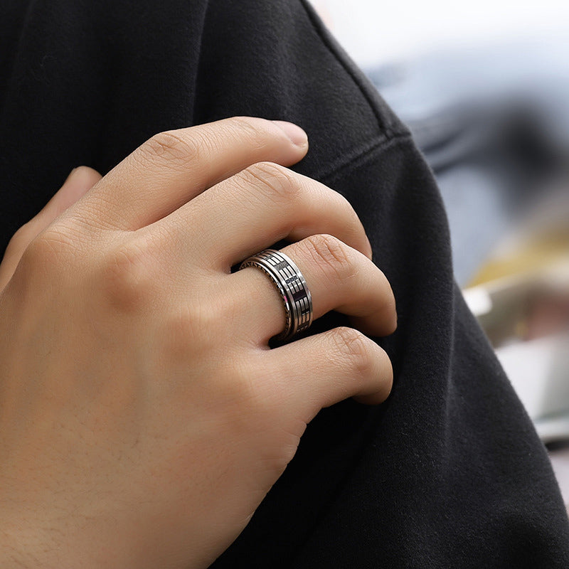 Rotatable Bagua Yin Yang Titanium Steel Balance Spinner Ring