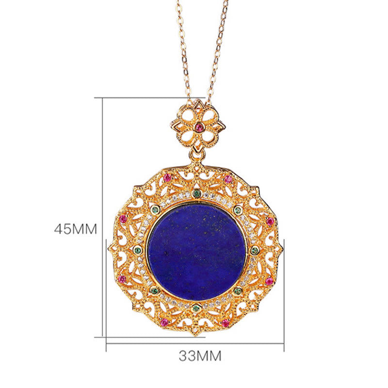 925 Sterling Silver Plated Gold Lazurite Positive Necklace Pendant