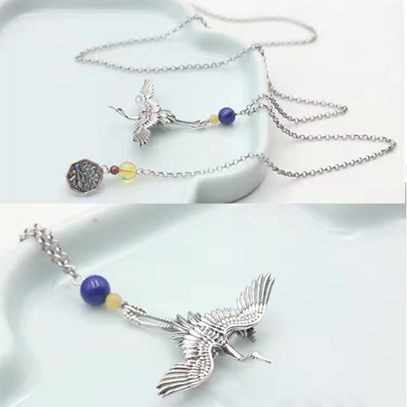 Vintage Crane Happiness Copper Brooch