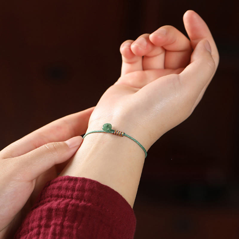 Tibetan Handmade Green Aventurine Braided Red String Small Wrist Bracelet