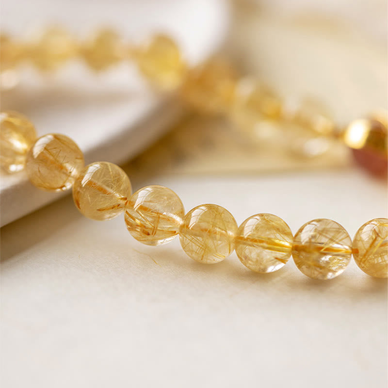 Golden Rutilated Quartz Strawberry Quartz Star Protection Bracelet