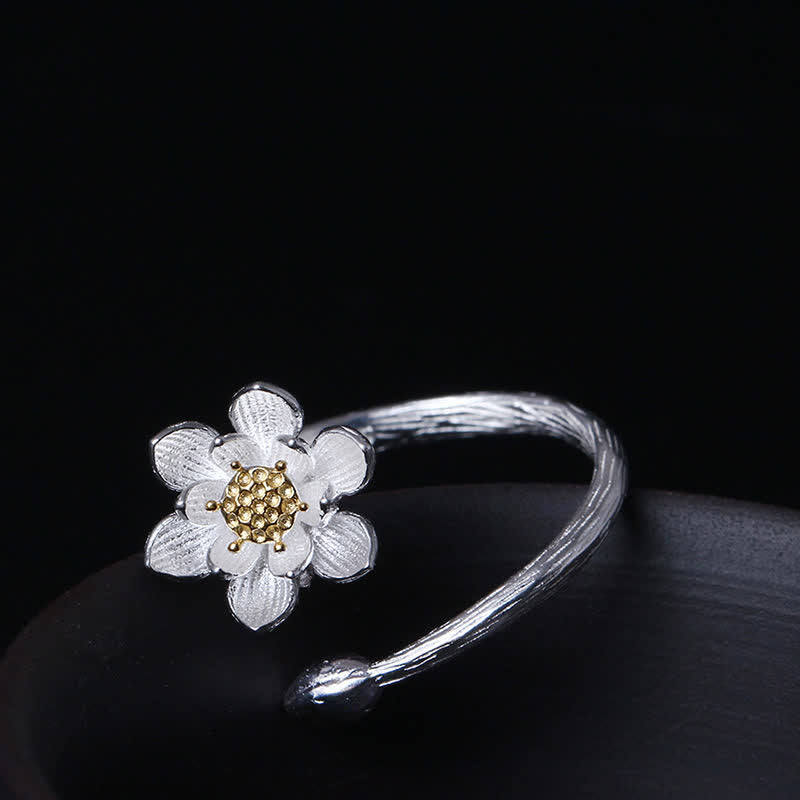 925 Sterling Silver Lotus Flower Blessing Ring
