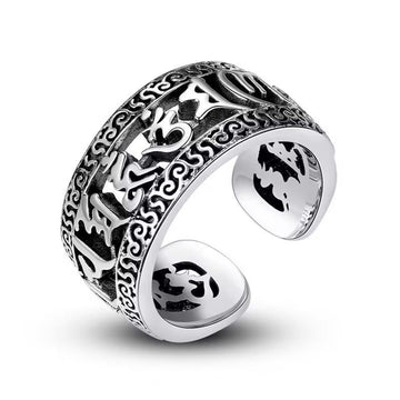 Vintage Tibet Om Mani Padme Hum Carved Hollow Design Purity Ring