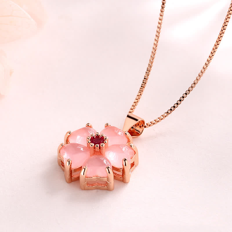 Pink Crystal Love Heart Flower Soothing Necklace Pendant