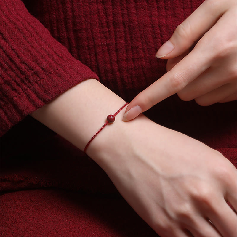 Natural Cinnabar or Red Agate Hand-Woven Red String Bracelet