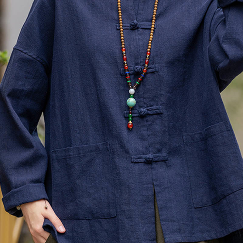 Frog-Button Design Shirt Tai Chi Meditation Top Clothing Ramie Linen Jacket
