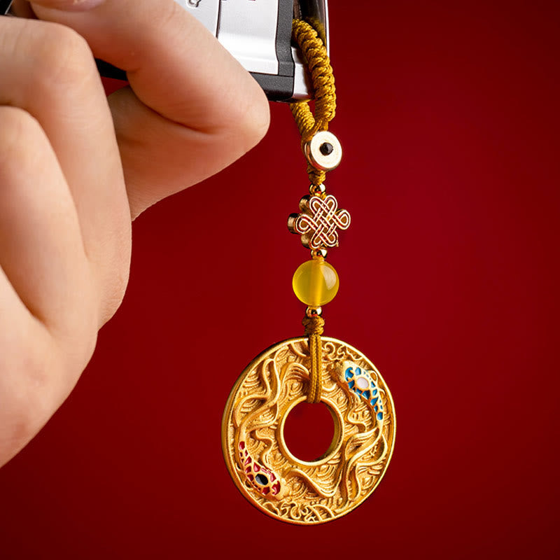 Double Koi Fish Peace Buckle Wealth Luck Key Chain
