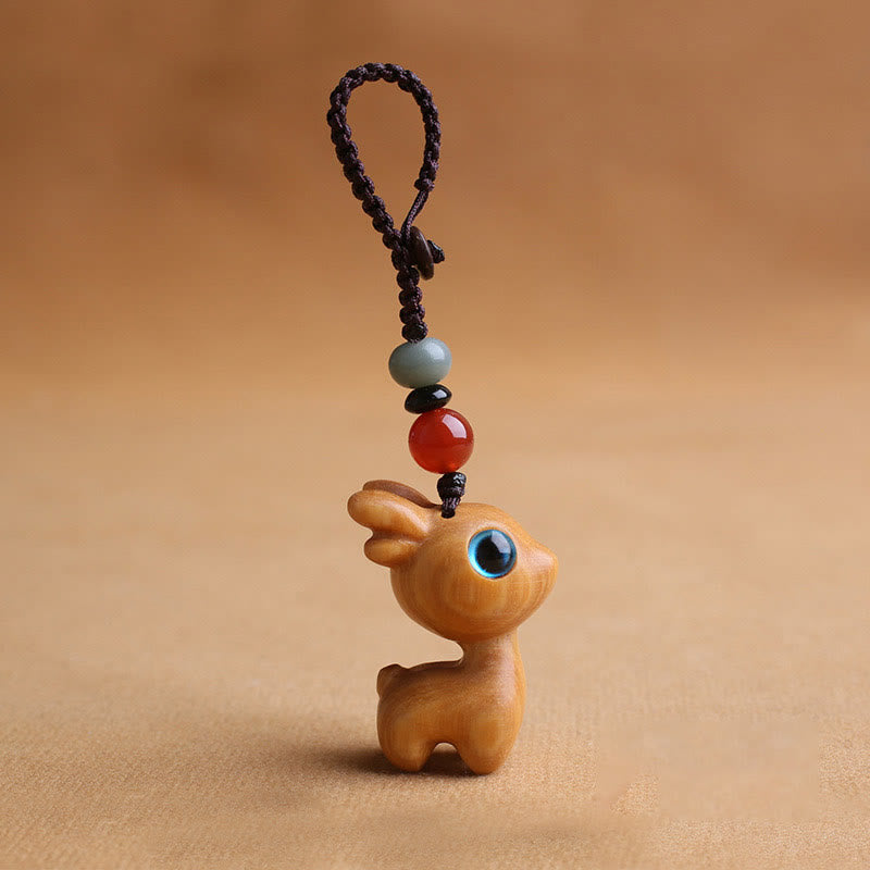 Sandalwood Small Leaf Red Sandalwood Ebony Wood Green Sandalwood Lucky Mini Deer Carved Protection Key Chain Phone Hanging Decoration