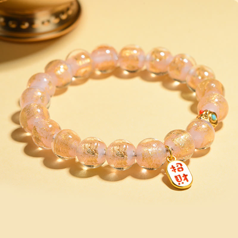 Vibrant Liuli Glass Bead Bracelet with Fu Prosperity Charm