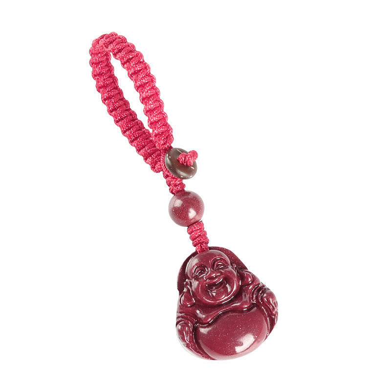 Laughing Buddha Cinnabar Blessing Necklace Pendant Phone Hanging Decoration Key Chain