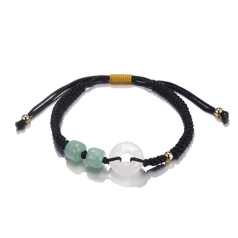 2Pcs Green Aventurine White Jade Peace Buckle Luck Braided Couple Bracelet