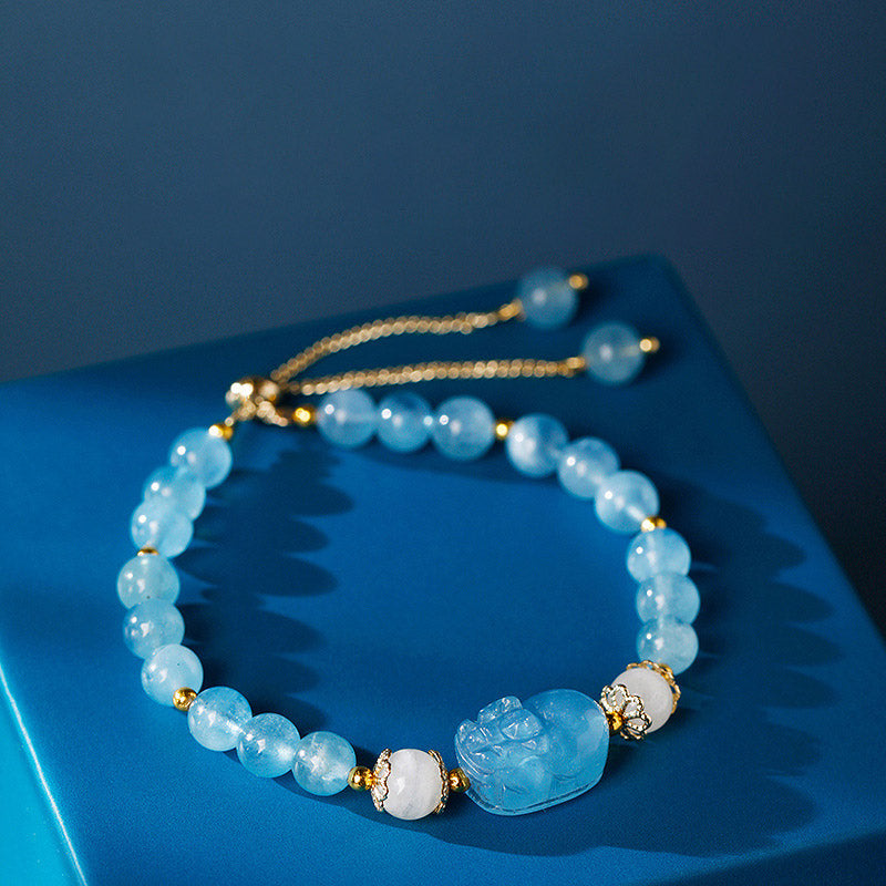 Handmade Natural Gemstone Pixiu Elastic Bracelet for Mindful Intentions