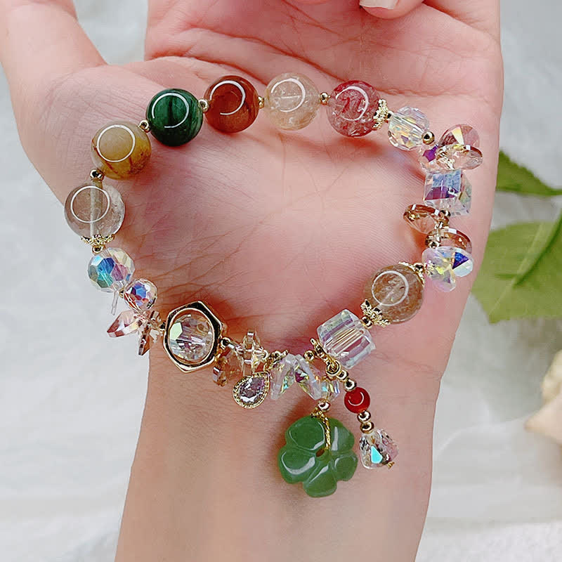 Colorful Green Aventurine and Rutilated Quartz Flower Bead Bracelet