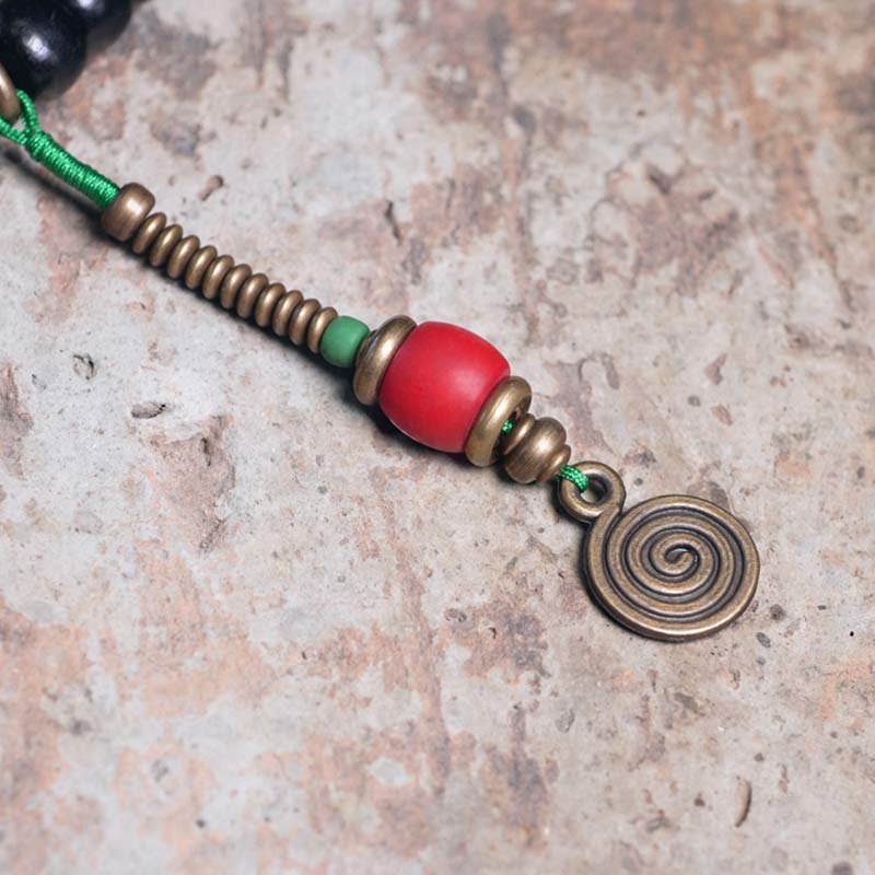 108 Beads Mala Ebony Wood Dzi Bead Copper Balance Tassel Bracelet