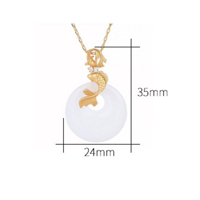 White Jade Koi Fish Wealth Prosperity Necklace Pendant