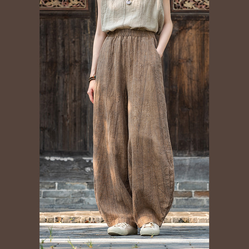 Ramie Cotton Linen Pants Tie-dye Design Trousers Loose Zen Yoga Women's Pants with Pockets